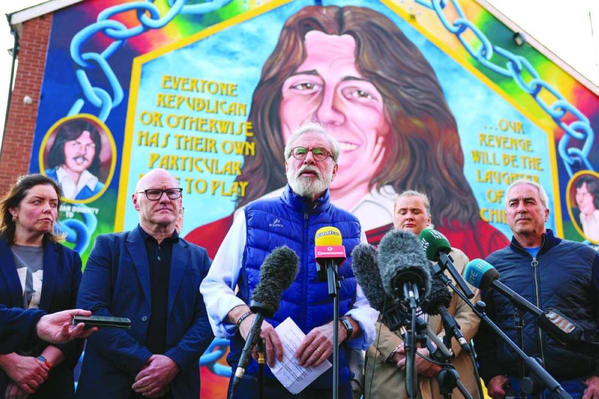 Former Sinn Fein president Gerry Adams speaks at a press conference in Belfast as a High Court lawsuit against Adams over IRA bombings has been withdrawn by claimants, in Belfast, Northern Ireland, Friday. (Reuters)