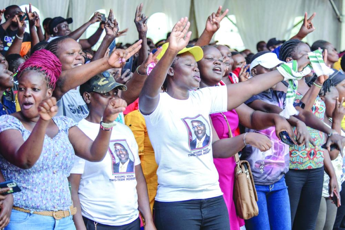 Attendants react during the construction launch of the Kisumu-Malaba Standard Gauge Railway (SGR) line in Kisumu, Saturday. (AFP)