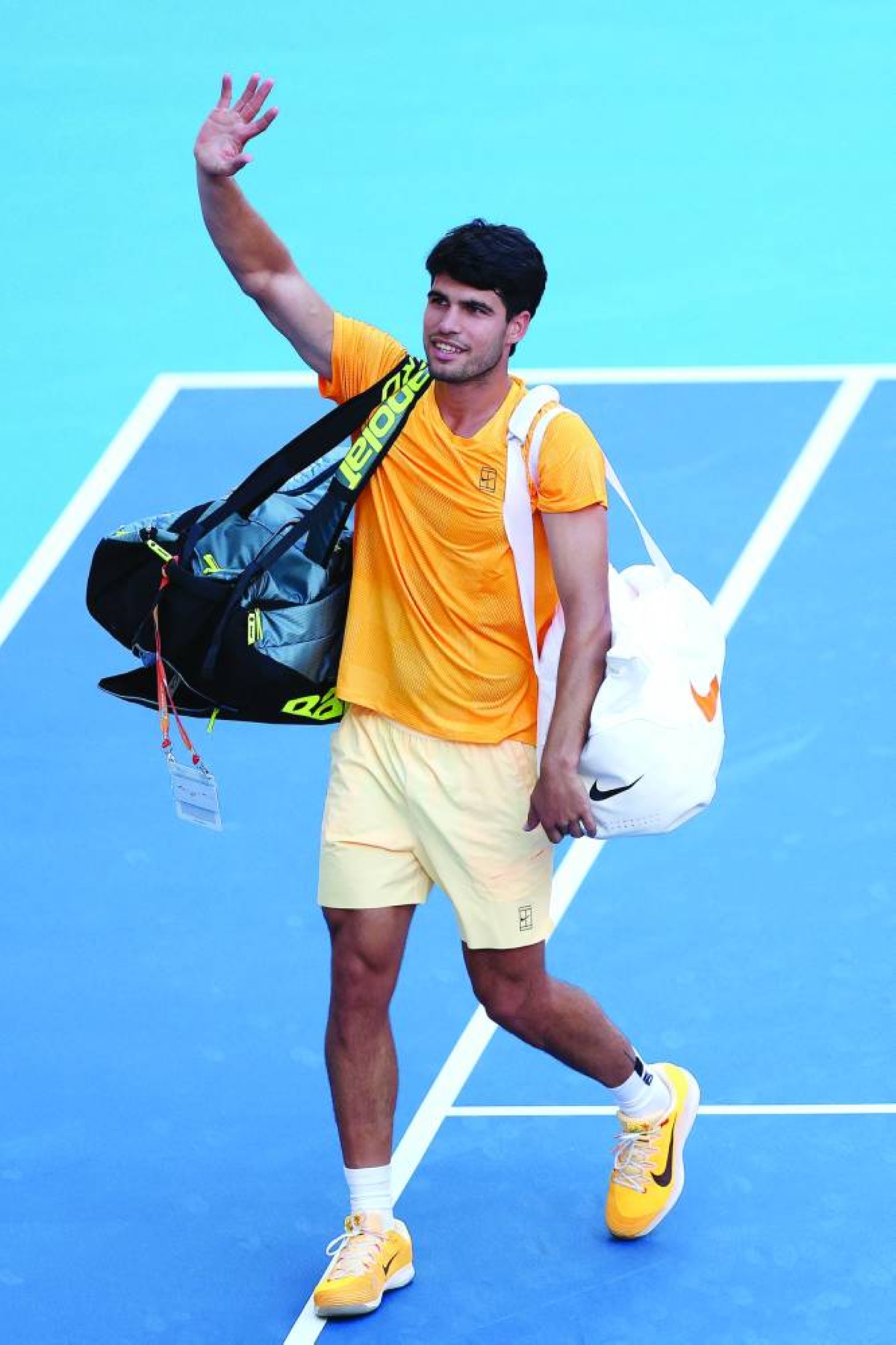 MIAMI GARDENS, FLORIDA - MARCH 22: Carlos Alcaraz of Spain leaves the court after losing to Sebastian Korda of the United States on Day 6 of the Miami Open Presented by Itau at Hard Rock Stadium on March 22, 2026 in Miami Gardens, Florida.   AFP 