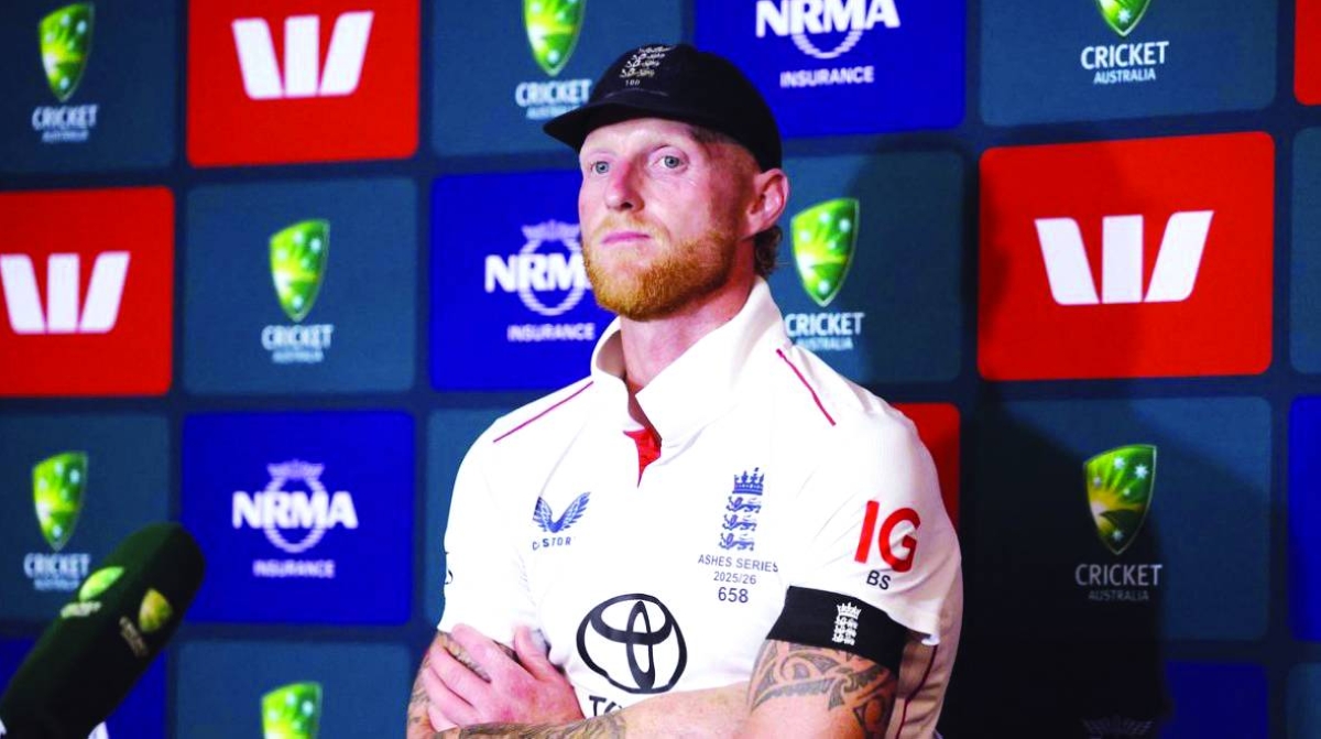 
England captain Ben Stokes cuts a forlorn look at a press conference following one of the Ashes Tests against Australia in December 2025. (AFP) 