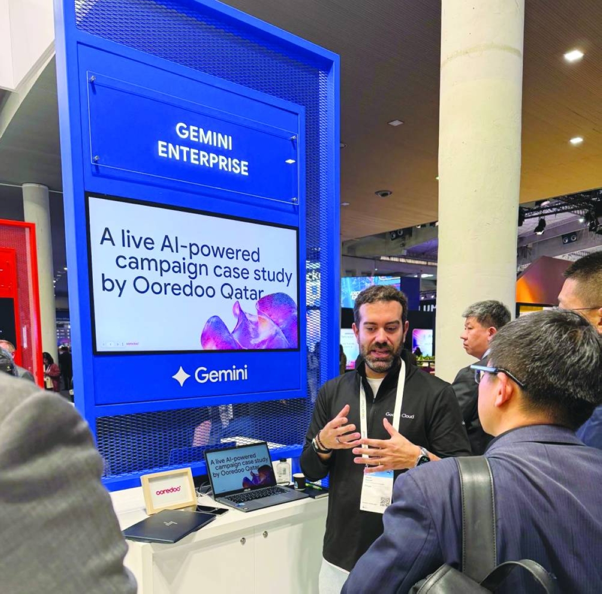 Ooredoo Qatar showcases AI-augmented creative workflow at the Google Cloud booth during the Mobile World Congress (MWC) Barcelona 2026.