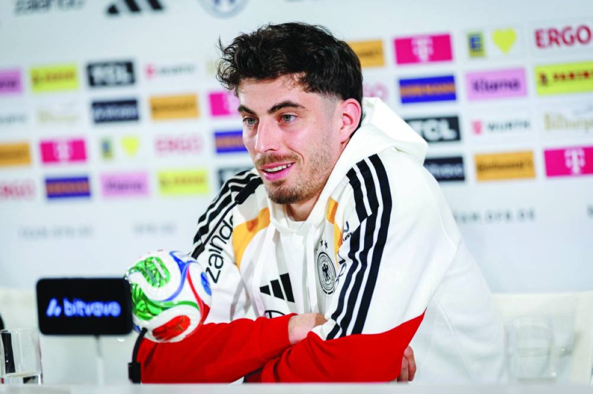 Germany’s Kai Havertz attends a press conference Wednesday, ahead of the friendly against Switzerland in Herzogenaurach. (AFP)
