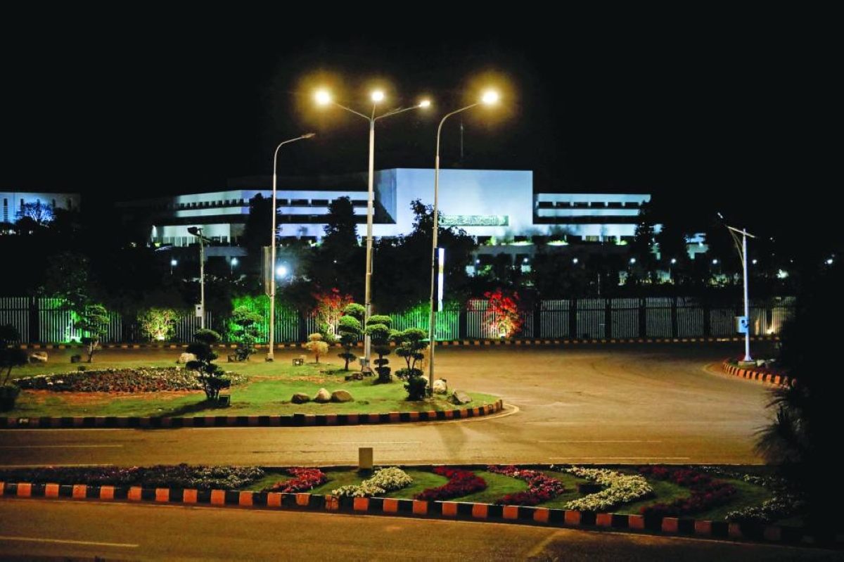 The Parliament House before the lights were turned off for Earth Hour in Islamabad, Pakistan, March 28, 2026. REUTERS