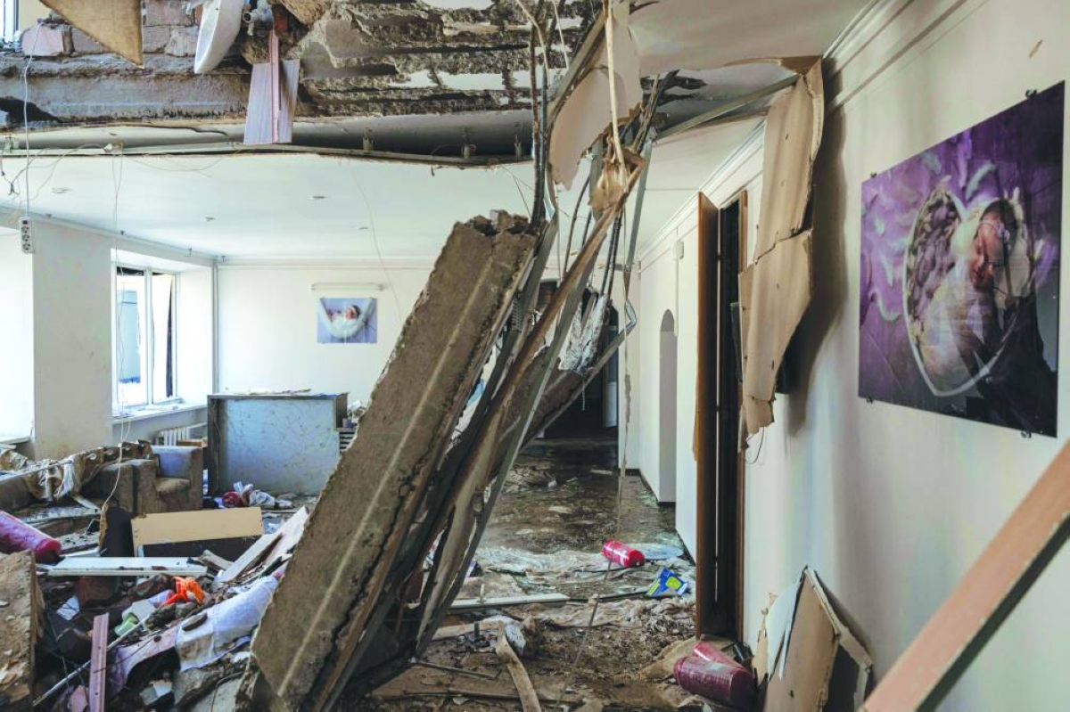 A destroyed room of a maternity hospital building damaged by a Russian air attack, in Odesa, Saturday. (AFP)
