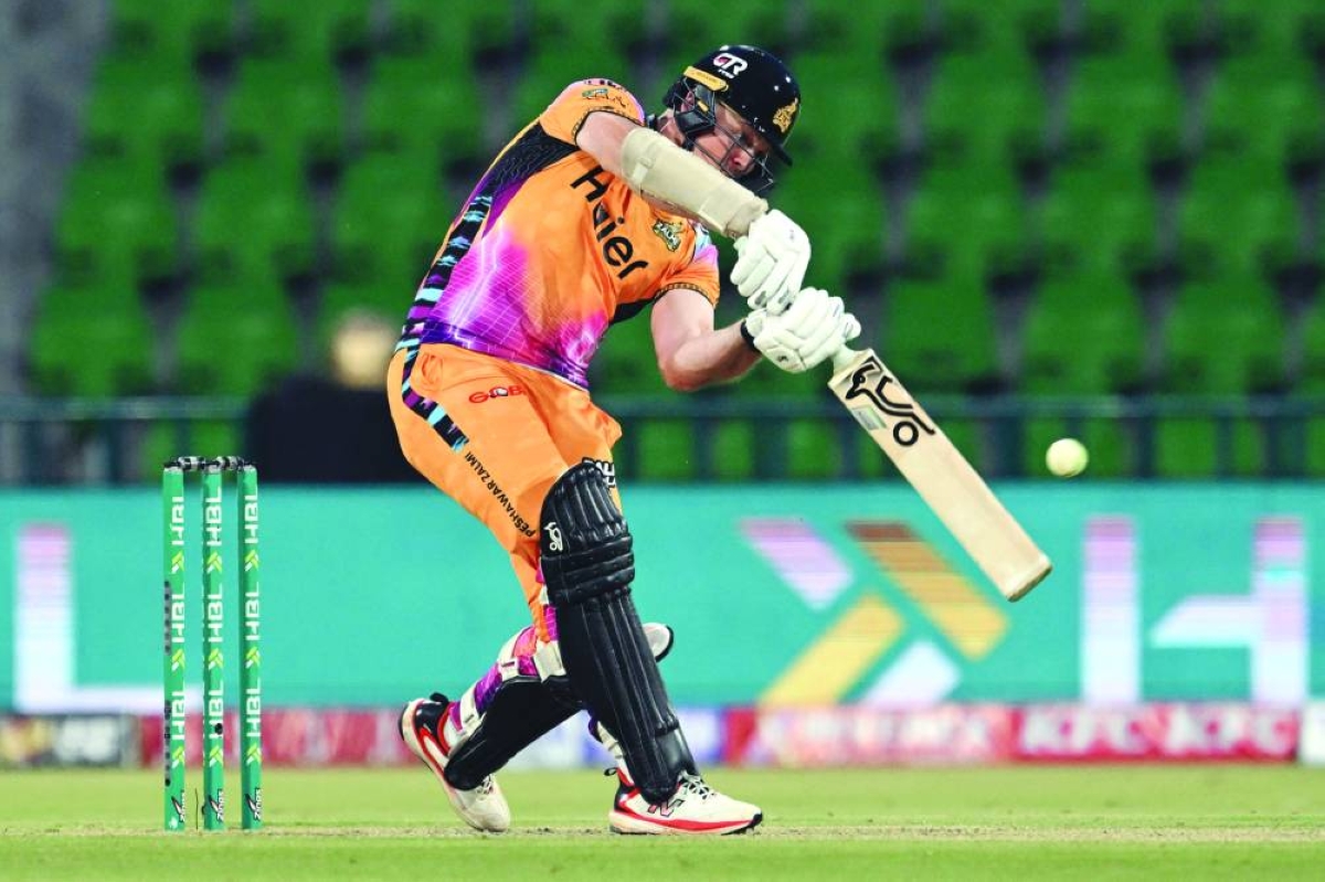 Peshawar Zalmi’s player Michael Bracewell plays a shot on the leg side during the Pakistan Super League match against Rawalpindiz in Lahore Saturday. (AFP)
