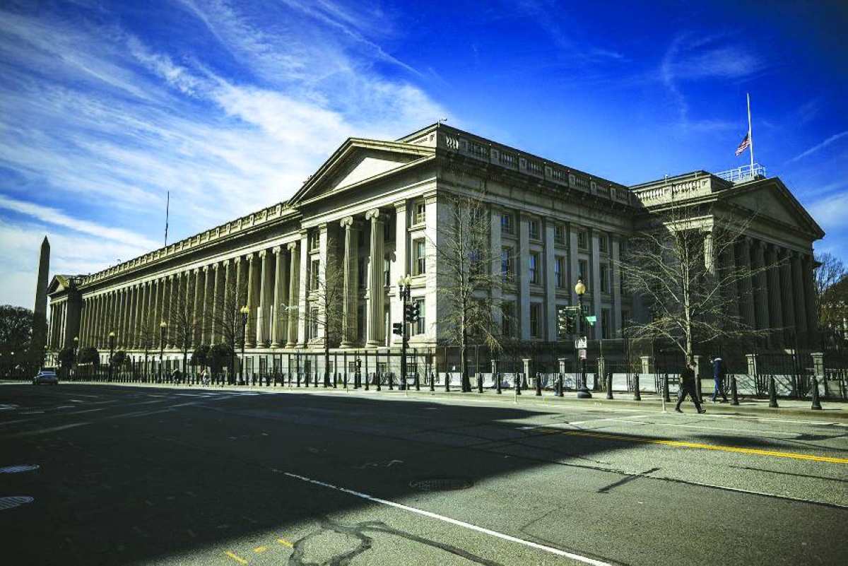 The US Treasury building in Washington, DC. A Treasury market sell-off stalled as investors, doubtful that the energy crisis will lead the Federal Reserve to raise interest rates, were drawn to the highest yield levels of the year.