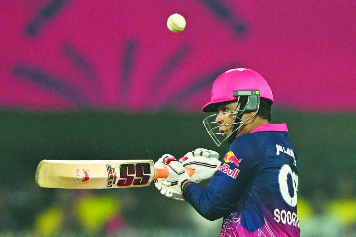 Rajasthan Royals' Vaibhav Suryavanshi plays a shot during the 2026 IPL match against Chennai Super Kings in Guwahati on March 30, 2026. (AFP)