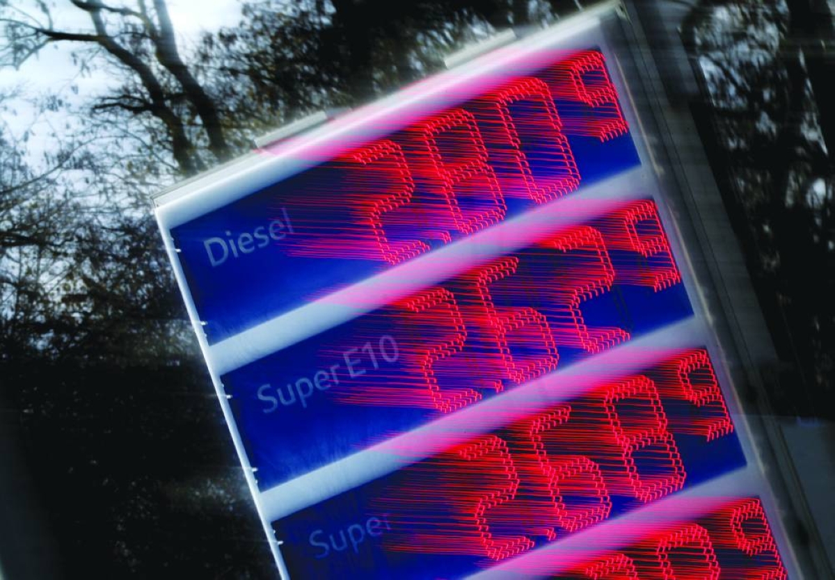 A board shows gasoline and diesel prices, amid the US-Israeli conflict with Iran, in Berlin on Wednesday. The European Union and UK are net importers of diesel-type fuel, used to power everything from trucks to construction equipment.