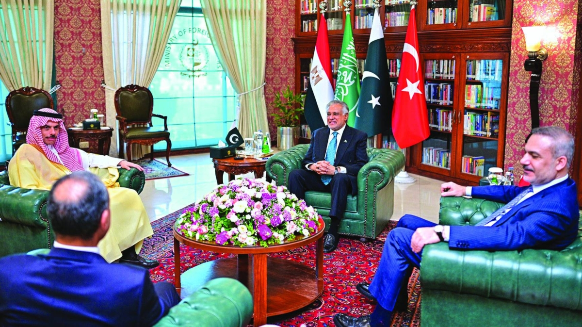 
Foreign ministers of Pakistan, Saudi Arabia, Egypt and Türkiye attend a meeting on Middle East tensions in Islamabad early this week. 