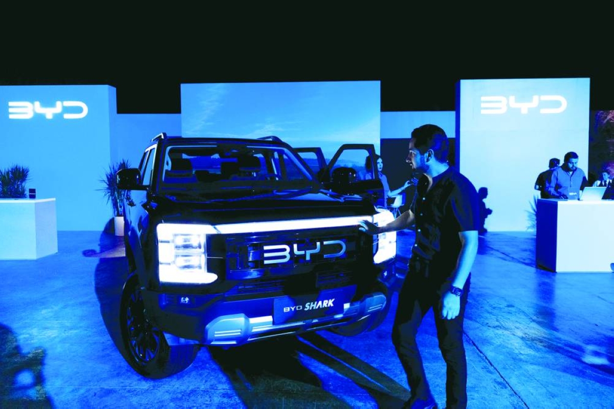 The BYD Shark plug-in hybrid pickup truck during the 2024 launch event at Expo Santa Fe Mexico in Mexico City. BYD alone accounts for 7 out of 10 new electric vehicle sales in Mexico, according to estimates from BloombergNEF.