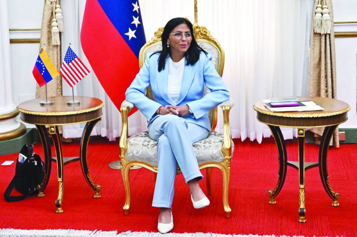  Venezuela's acting president Delcy Rodriguez meets with US Secretary of Energy Chris Wright (out of frame) at the Miraflores Presidential Palace in Caracas. (AFP/ File Photo)