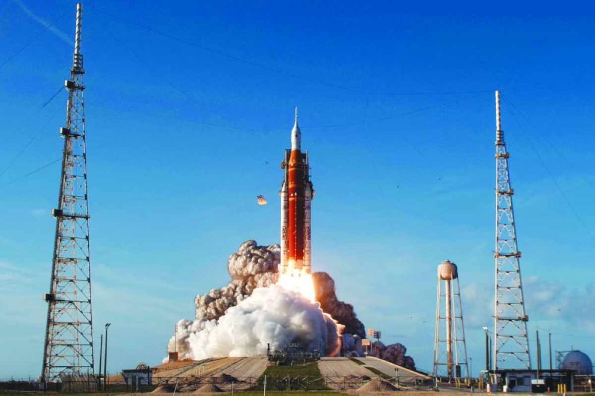 The Artemis II crewed lunar mission lifts off from Pad 39B at Kennedy Space Center in Cape Canaveral, Florida, on Wednesday. (AFP)