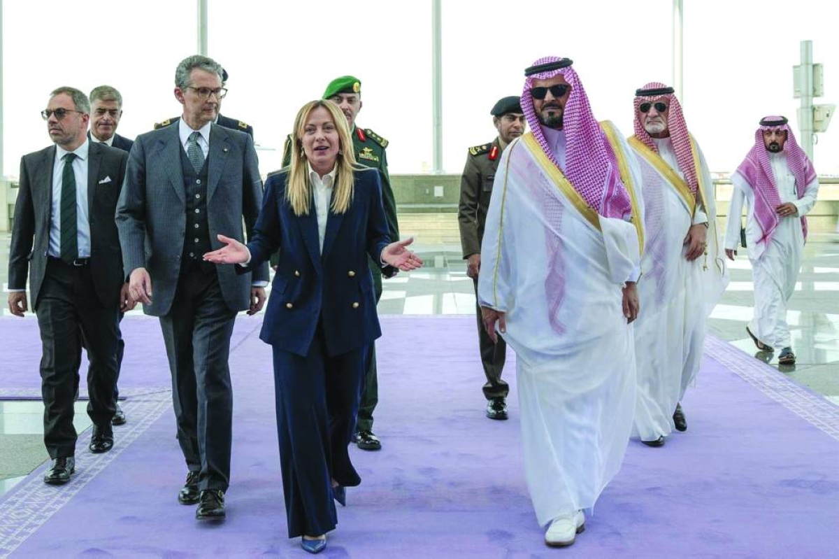 Italian PM Giorgia Meloni at King Khalid International Airport in Jeddah during her state visit yesterday. (AFP) 