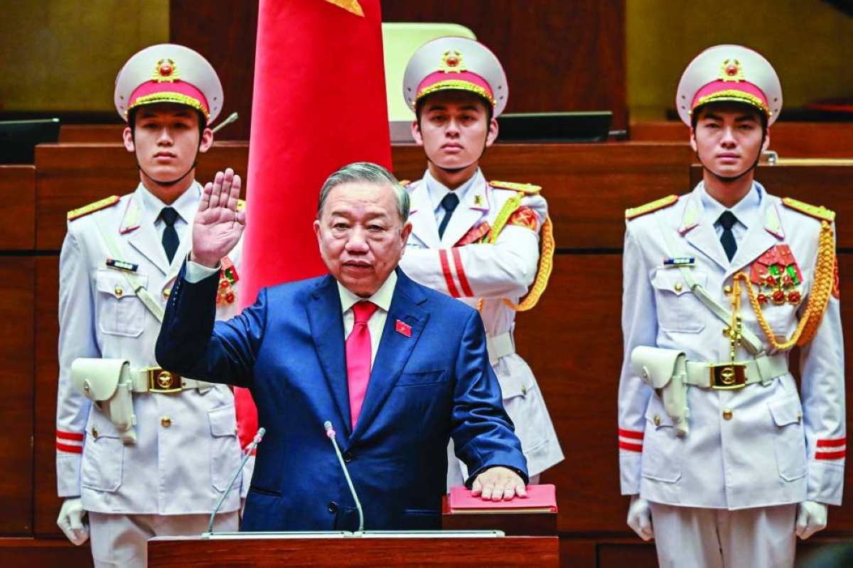 General Secretary of the Communist Party of Vietnam To Lam takes his oath as Vietnam's President during a National Assembly's session in Hanoi Tuesday. (AFP)