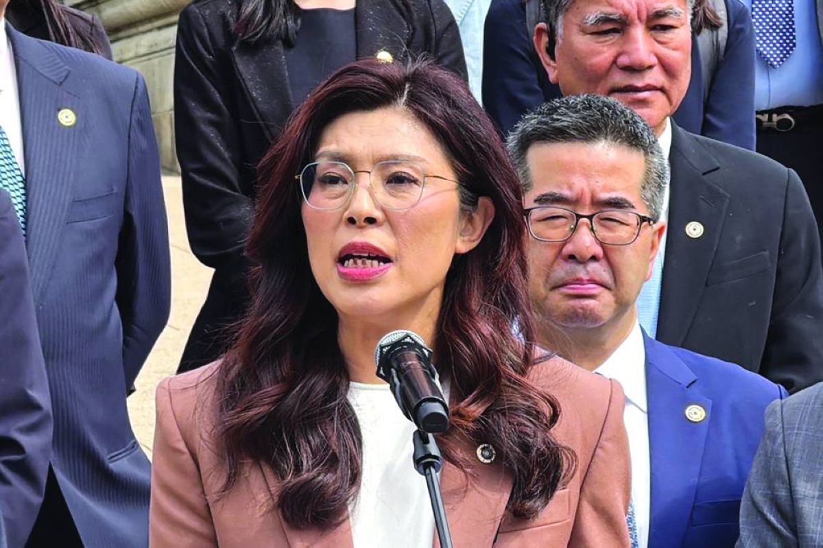 Kuomintang Chairperson Cheng Li-wen speaking to the press after a visit at the Sun Yat-Sen Mausoleum in Nanjing, in China's eastern Jiangsu province, Wednesday. (AFP)