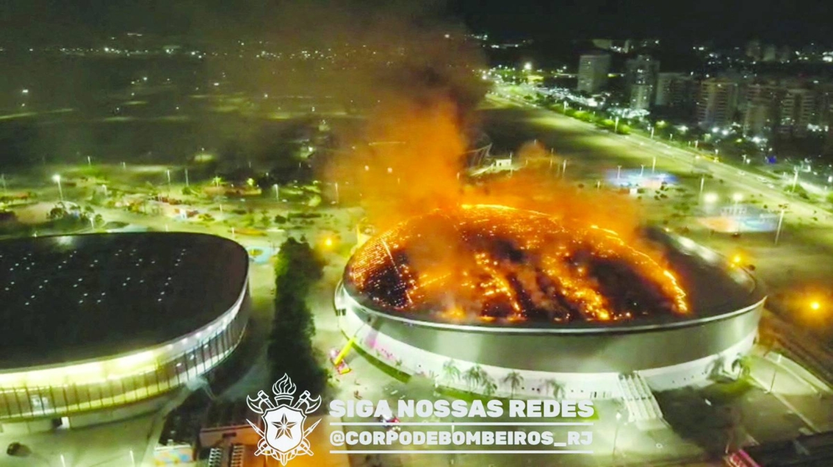 Flames and smoke rise from a fire at the Velodrome in the Olympic Park in Rio de Janeiro, Brazil, Wednesday, in this still image obtained from a video. (Reuters)