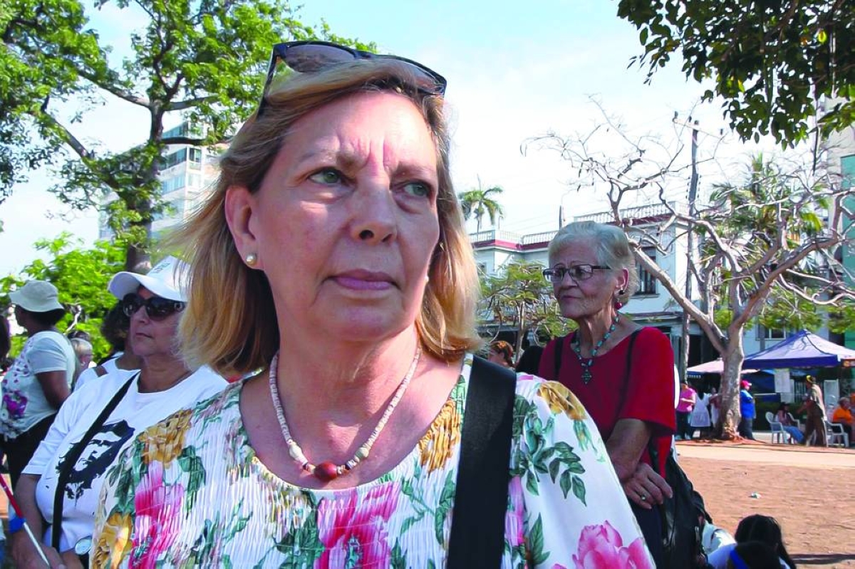 Cuba's Vice-Foreign Minister Josefina Vidal, accompanies a women protest against the sanctions imposed by the United States, in Havana on Tuesday. (AFP)
