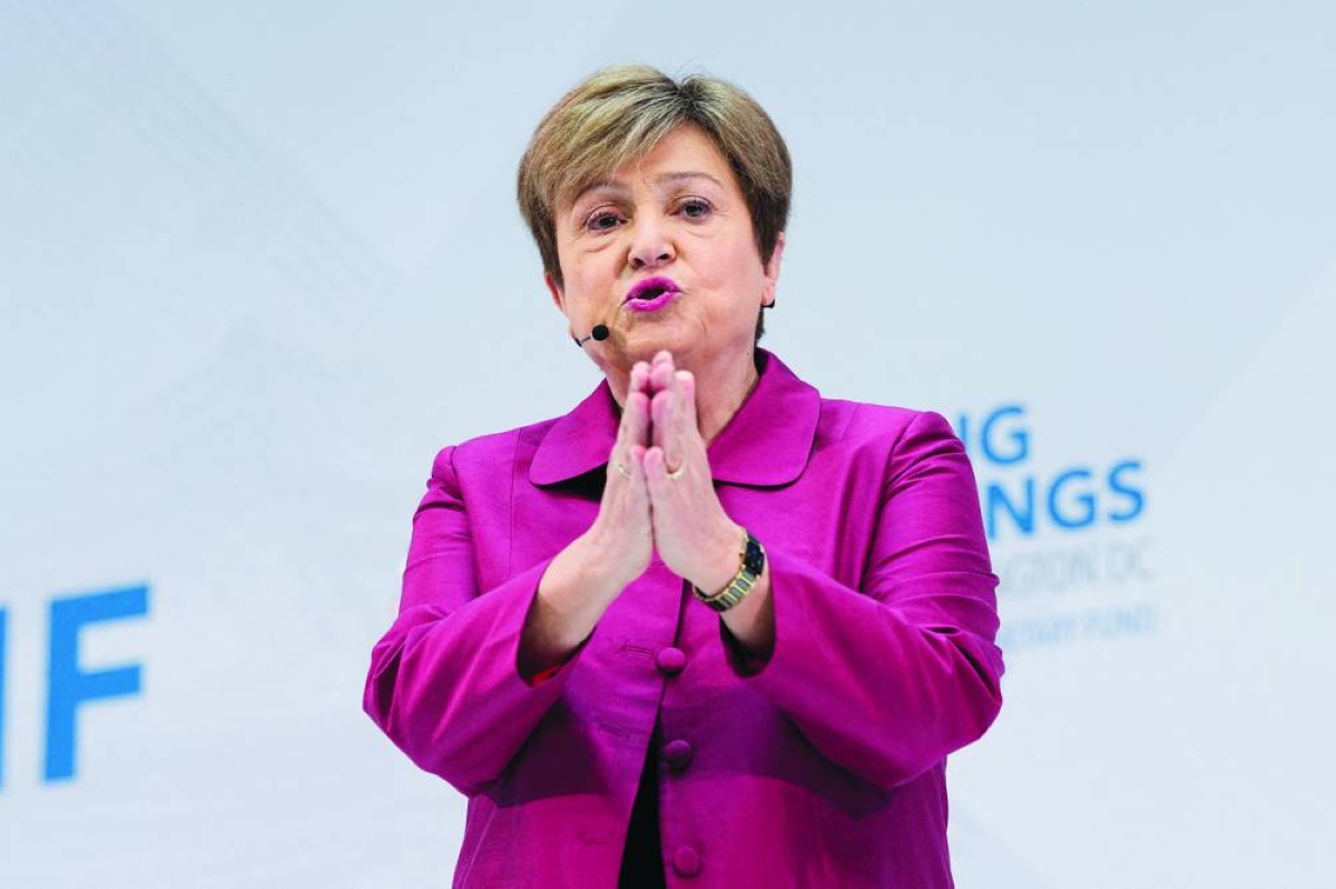 
IMF Managing Director Kristalina Georgieva delivers a speech ahead of the IMF/World Bank’s spring meetings in Washington, DC, on Thursday. 