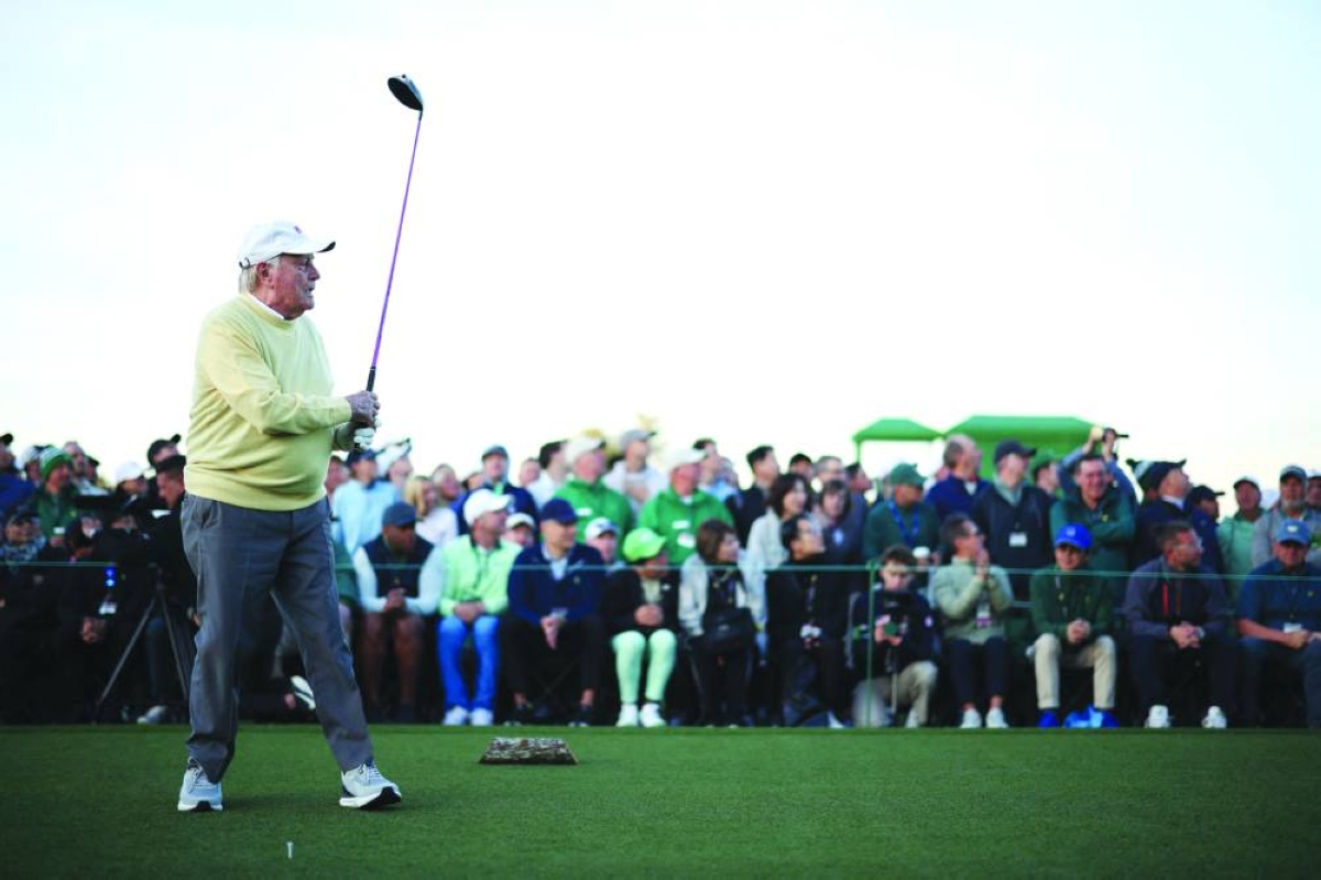 
Honorary starter Jack Nicklaus of the United States follows his shot from the first tee during the first round of the 2026 Masters Tournament in Augusta, Georgia. (AFP) 