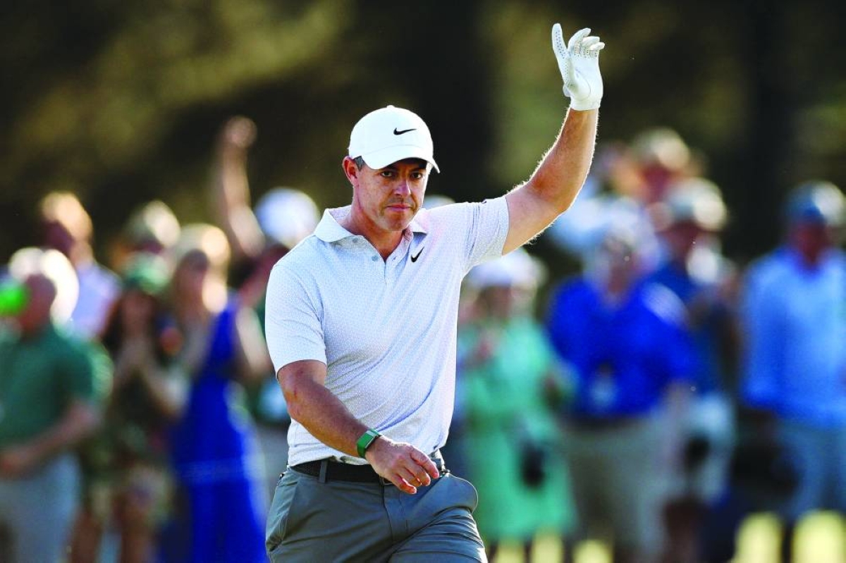 Rory McIlroy of Northern Ireland reacts after holing-out for a birdie on the 17th hole during the second round of the 2026 Masters Tournament at Augusta National Golf Club on April 10, 2026 in Augusta, Georgia. AFP