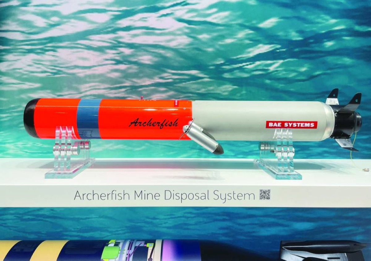 
BAE Systems’ Archerfish mine disposal system, displayed at the Undersea Defence Technology trade exhibition in London. 
