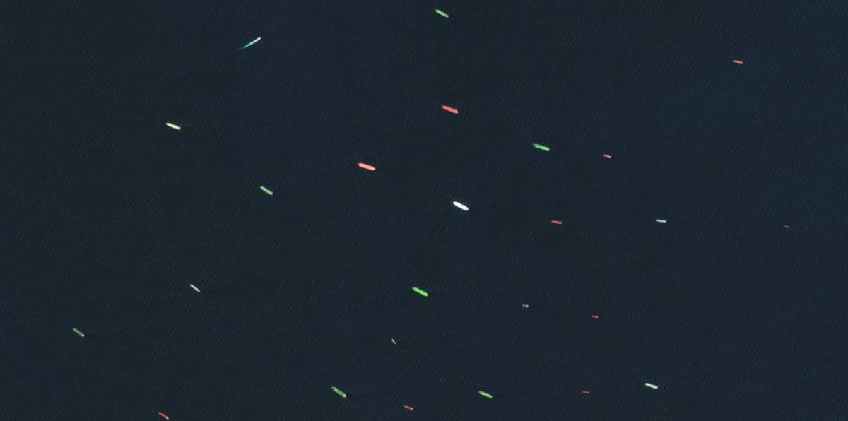 A satellite image shows a cluster of ships near Dubai at sea yesterday. Reuters 