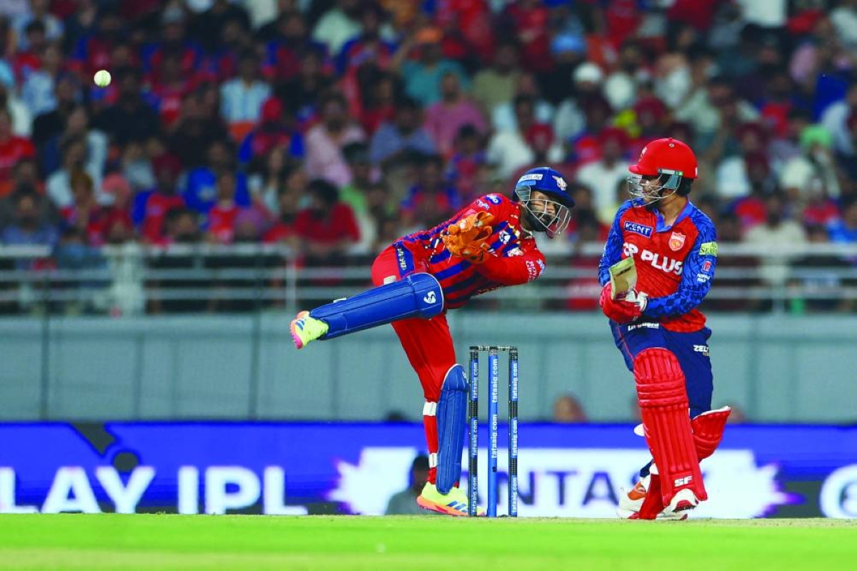 Punjab Kings’ Priyansh Arya bats while Lucknow Super Giants’ Rishabh Pant tries to keep wickets during their IPL match in New Chandigarh, India, Sunday. (Reuters)