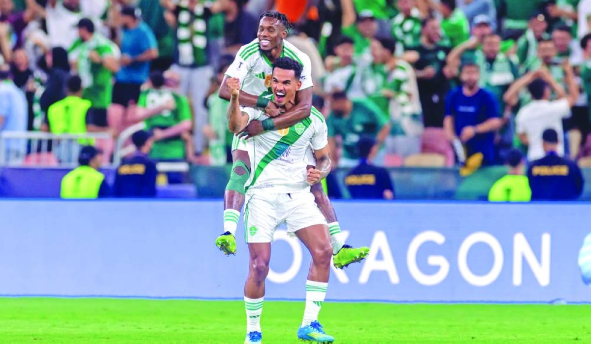 
Al Ahli’s Brazil winger Galeno celebrates after scoring against Vissel Kobe at the King Abdullah Sports City Stadium in Jeddah. 