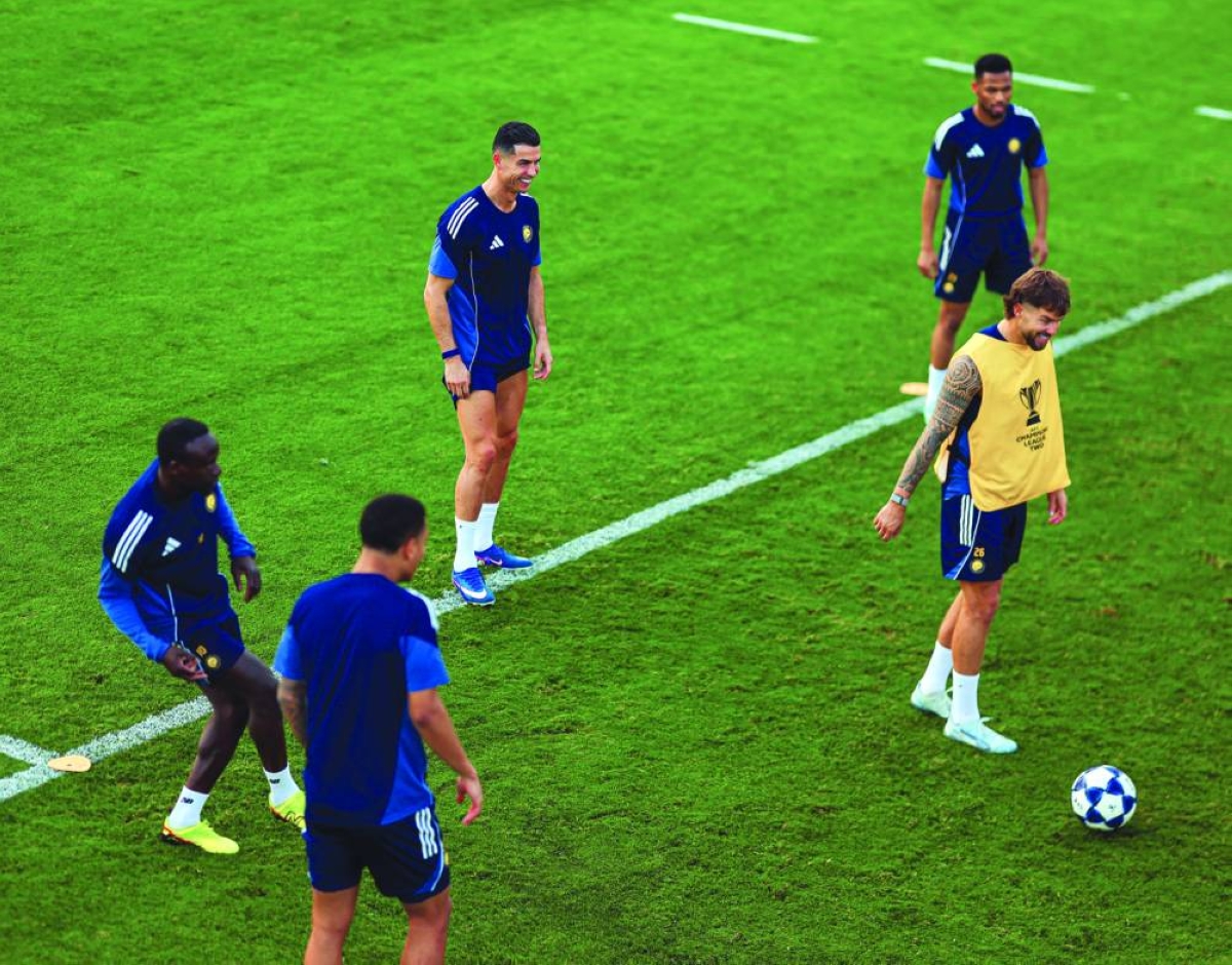 Al Nassr's Portugal superstar Cristiano Ronaldo trains with team-mates in Dubai Tuesday.