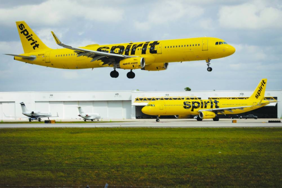 Spirit Airlines airplanes at Fort Lauderdale-Hollywood International Airport in Florida. President Donald Trump said he would like to see a buyer emerge for Spirit Aviation Holdings and was open to the government coming to the aid of the airline, while opposing a merger between American Airlines Group and United Airlines Holdings.