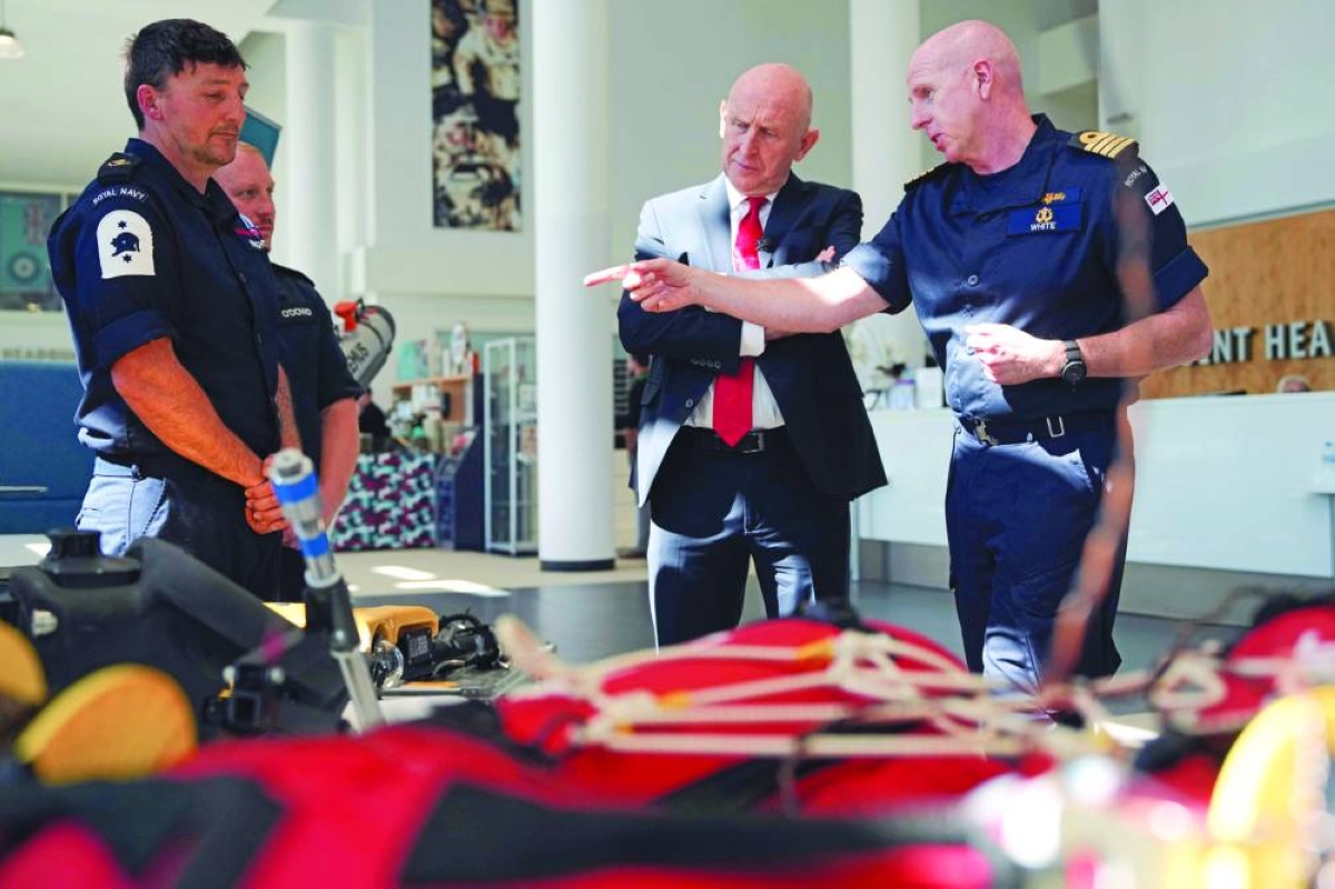 Britain's Defence Secretary John Healey is shown mine countermeasure equipment during a 'Strait of Hormuz Military Planning Conference' Thursday. (AFP)