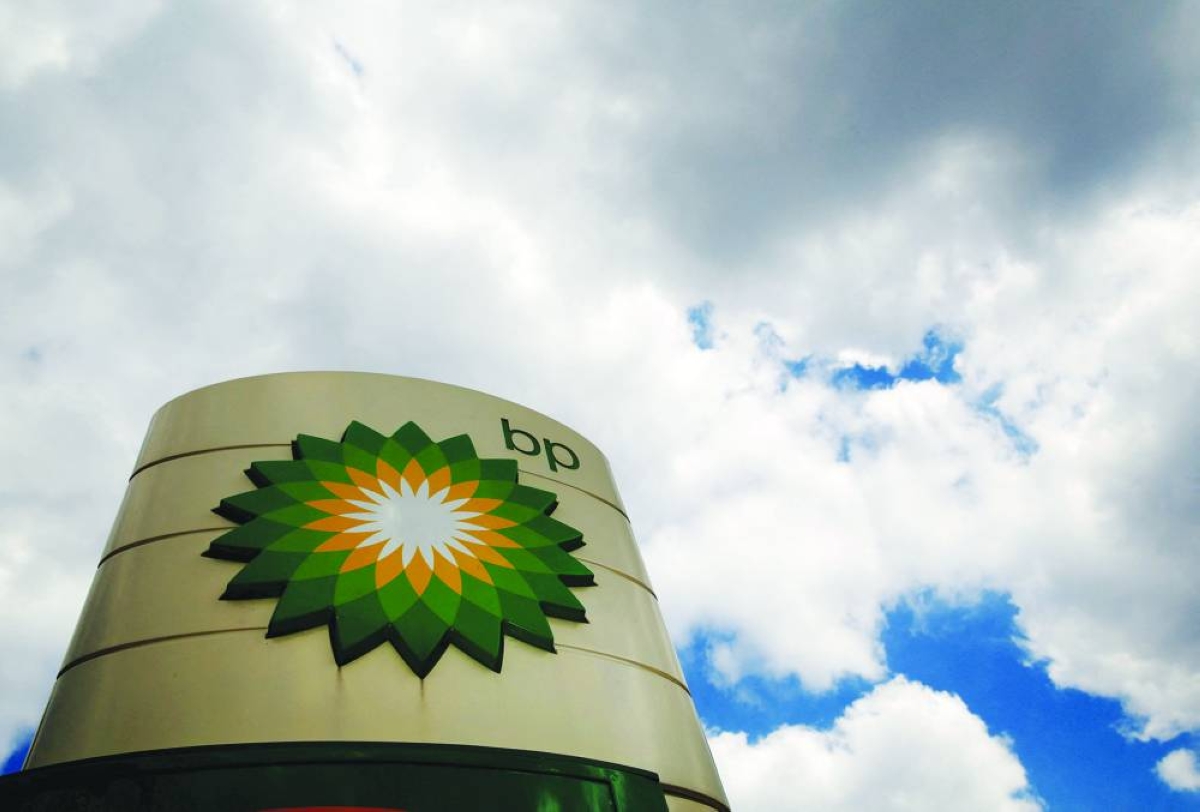 Signage for a BP petrol station is pictured in London. The British energy giant Tuesday reported a sharp increase in profits in the first quarter as crude oil prices soared amid the Middle East war.