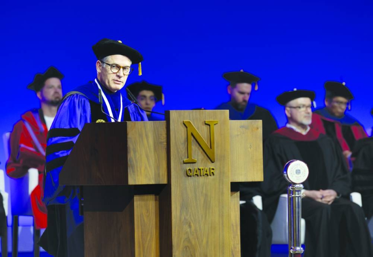 
Northwestern University Provost-Elect Erik Luijten addressing the graduating class. 