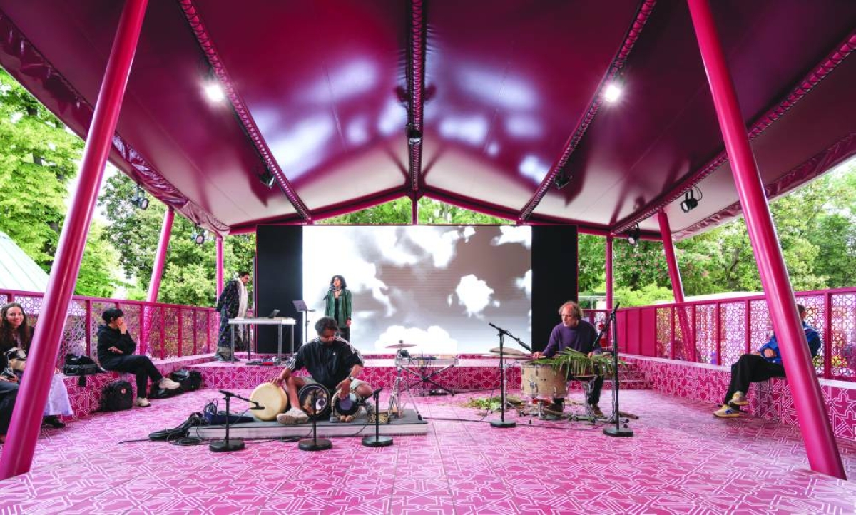 Interior view of untitled 2026 (a gathering of remarkable people) highlighting improvisational collaborations arranged by Tarek Atoui.