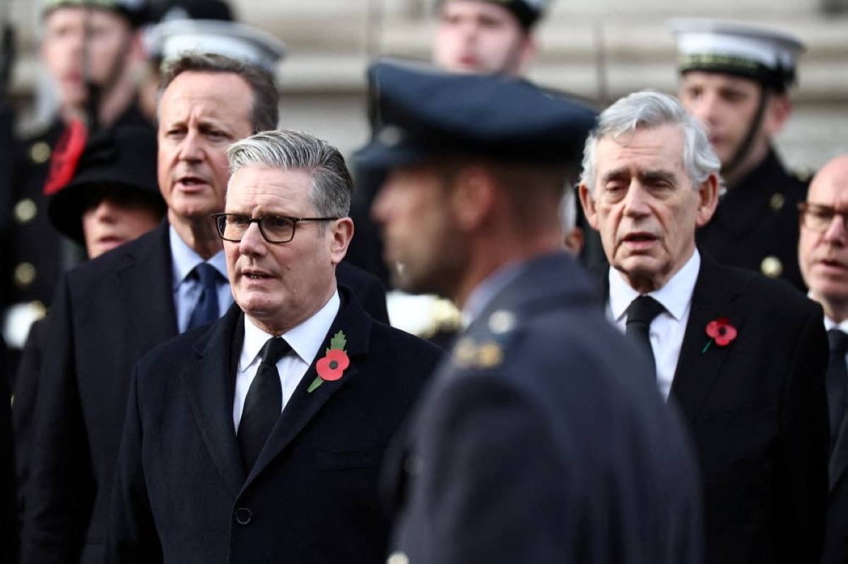 Britain's Prime Minister Keir Starmer, and former prime ministers David Cameron and Gordon Brown. (Reuters/File photo)