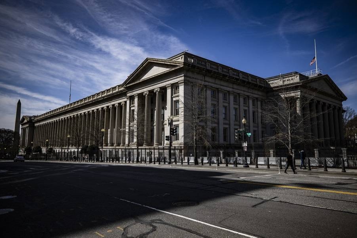 The US Treasury building in Washington, DC. Treasuries advanced at the close of the week as mixed economic data reinforced expectations the Federal Reserve will stay on hold, shifting the market’s focus back to inflation. 