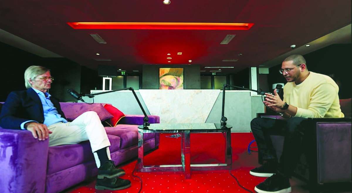 Director Bille August (left) being interviewed by presenter Amine Ben Hamza.