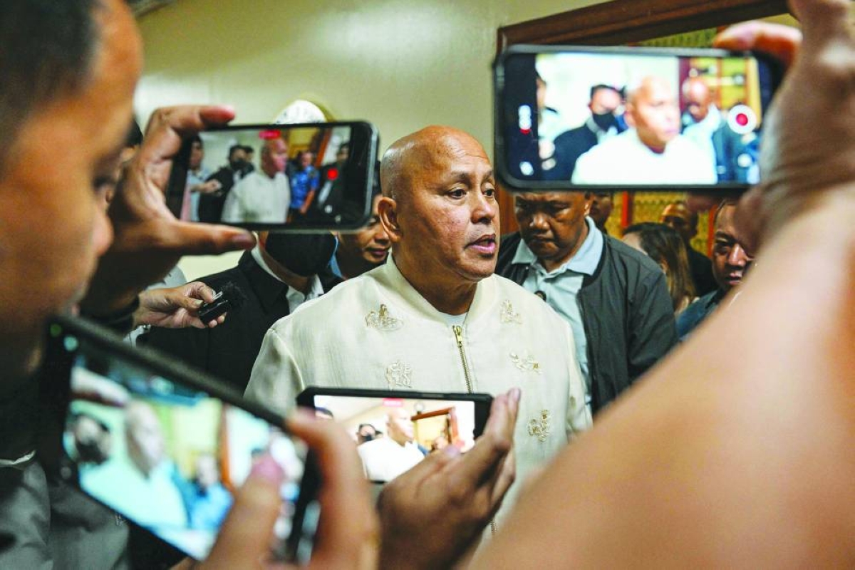 Philippines Senator Ronald Dela Rosa talks to the media during a doorstop interview at the Senate of the Philippines in Pasay, Metro Manila, Tuesday. (AFP)