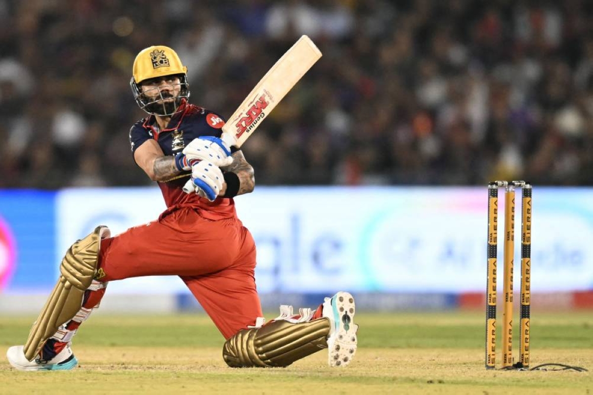 Royal Challengers Bengaluru's Virat Kohli plays a shot during the Indian Premier League match against Kolkata Knight Riders at the Shaheed Veer Narayan Singh International Stadium in Raipur on May 14, 2026. (AFP)