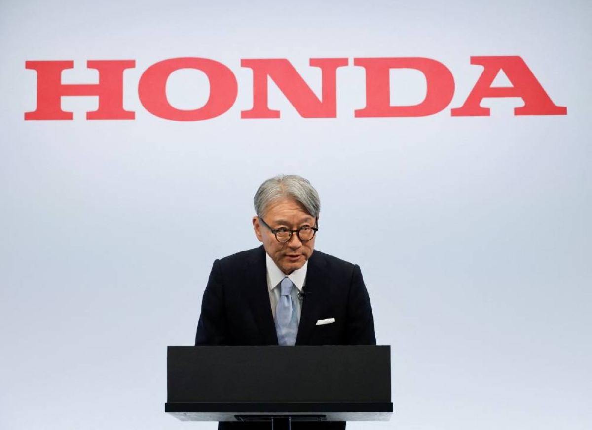 Honda Motor’s CEO and president Toshihiro Mibe attends a media briefing about financial results in Tokyo, Thursday.