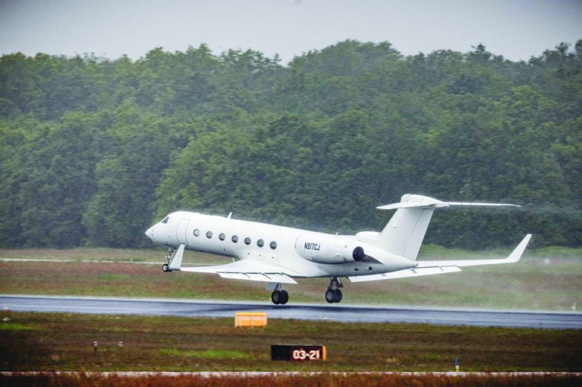 A chartered aircraft transporting six passengers who sailed on a hantavirus-affected cruise, to Australia departs from Eindhoven Airport, in Eindhoven Thursday. (AFP)