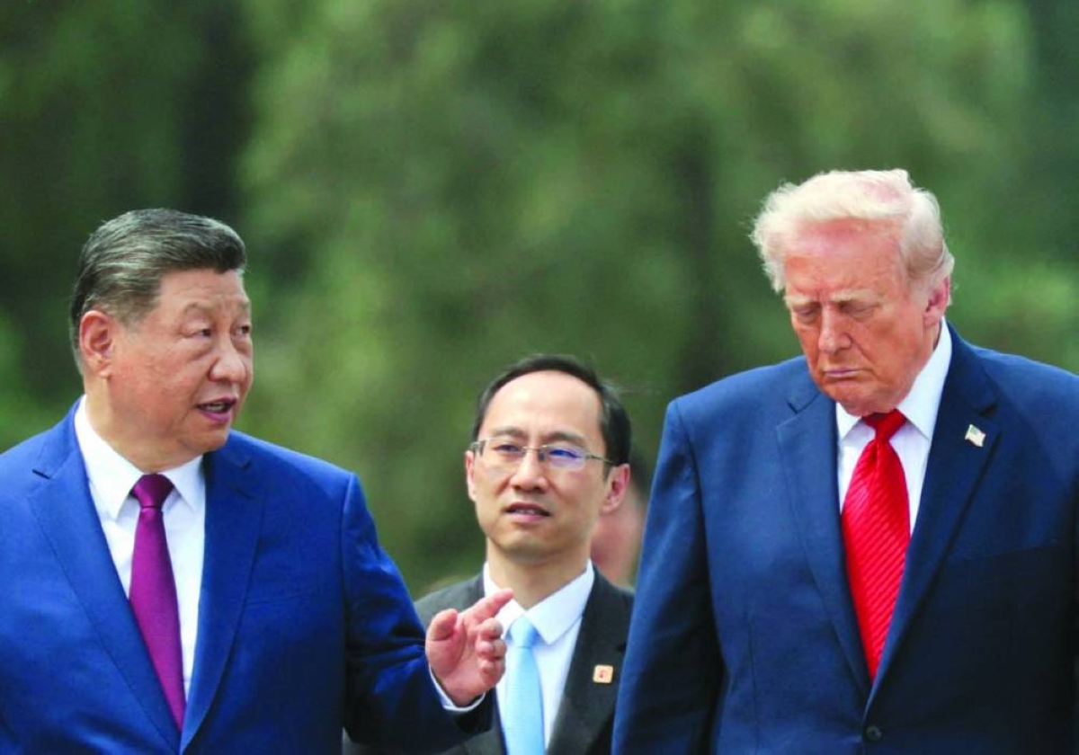 US President Donald Trump and Chinese President Xi Jinping tour the Temple of Heaven in Beijing Thursday. (Reuters)