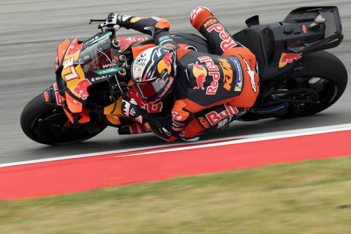 Team Red Bull KTM Factory Racing's Pedro Acosta rides during the first free practice session ahead of the Catalunya MotoGP Grand Prix at the Catalunya racetrack in Montmelo, near Barcelona, on May 15, 2026. (AFP)