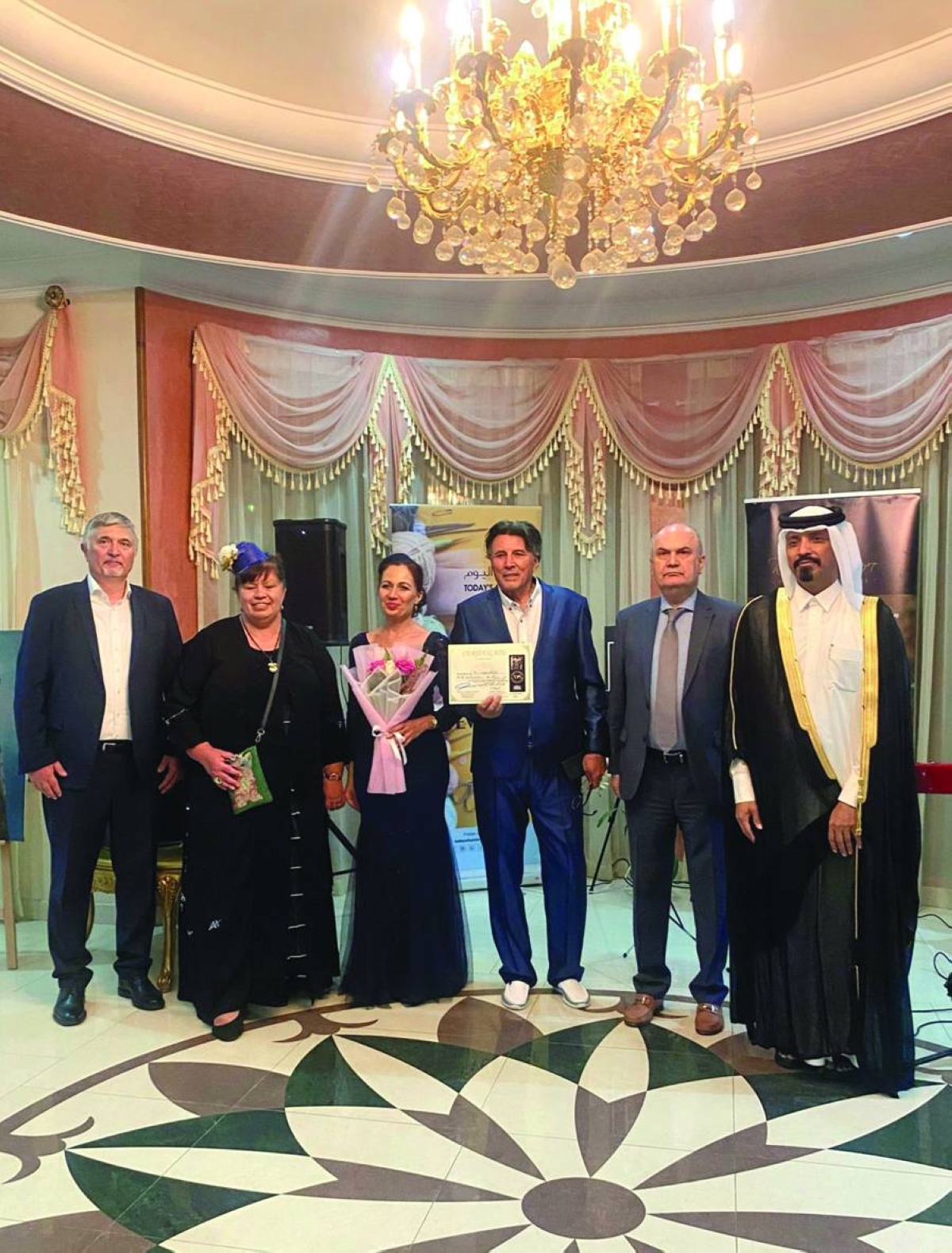 (From left) Ambassador Iulian Grigorita, spouse and Rodica Grigorita, Anca Martin, Georgio Martin, ambassador of Romania Daniel Tanase, and Farhan al-Sheikh al-Sayed.