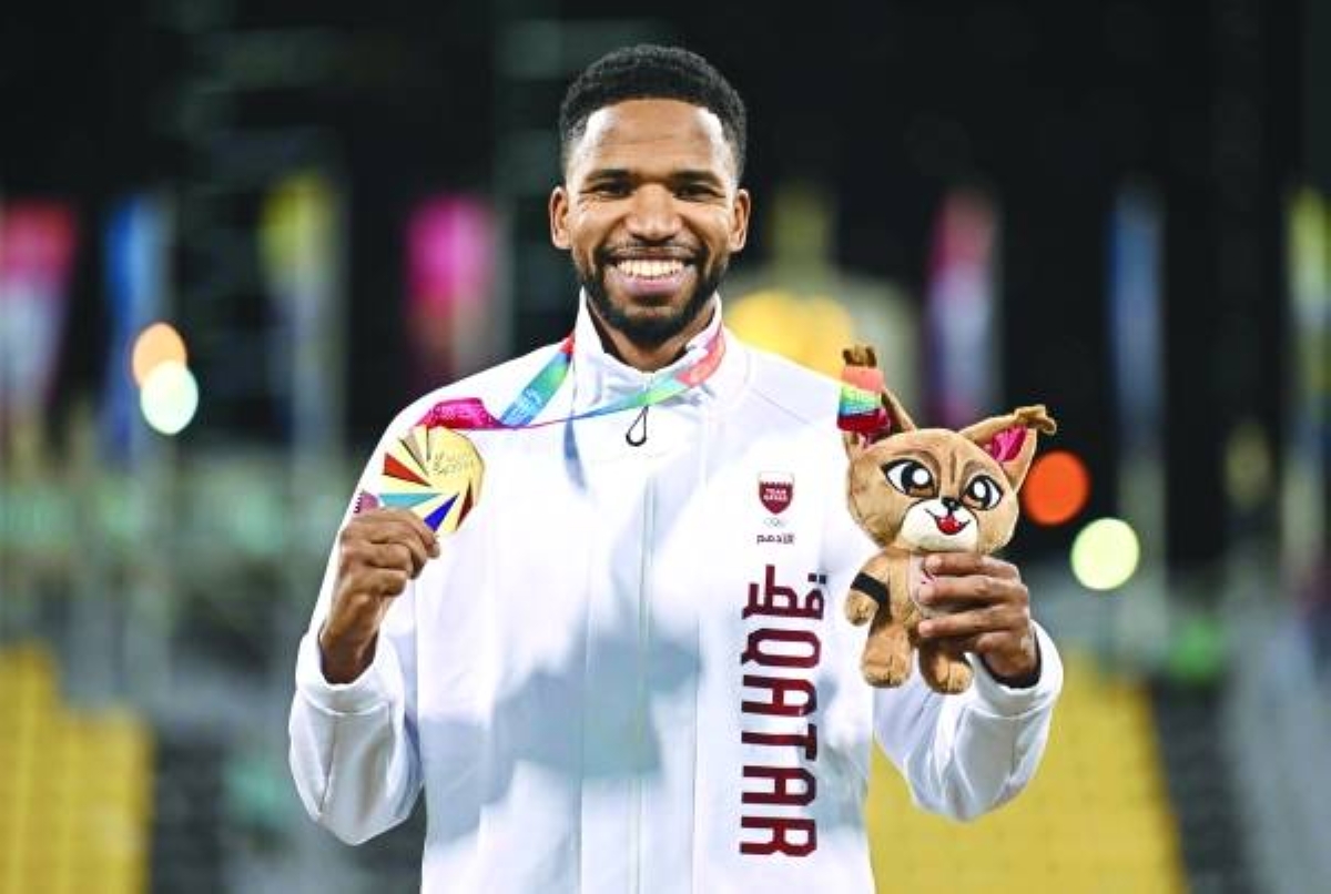 Team Qatar’s Abdulrahman Samba celebrates after winning the 400m hurdles final. 
Picture: Noushad Thekkayil