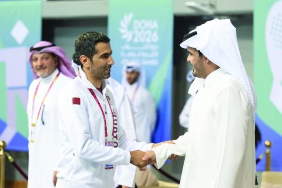 HE Sheikh Joaan bin Hamad al-Thani, President of the Olympic Council of Asia, President of the Qatar Olympic Committee, President of the Organizing Committee for the 4th Gulf Games - Doha 2026, meets with Qatar’s padel player Mohammed Saadon al-Kuwari.