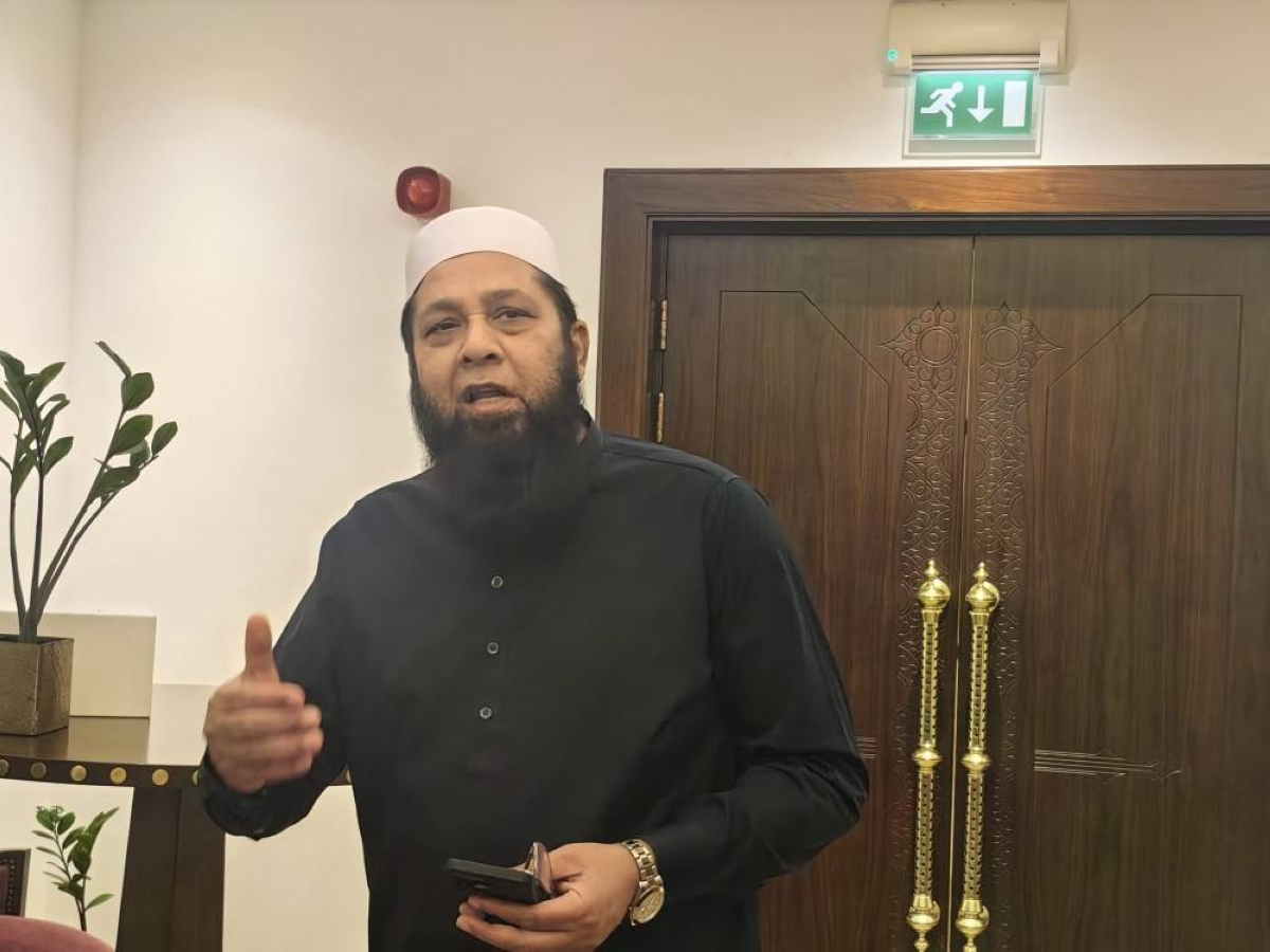 Former Pakistan cricket captain Inzamam Ul Haq talks to the media during his visit to Doha. 