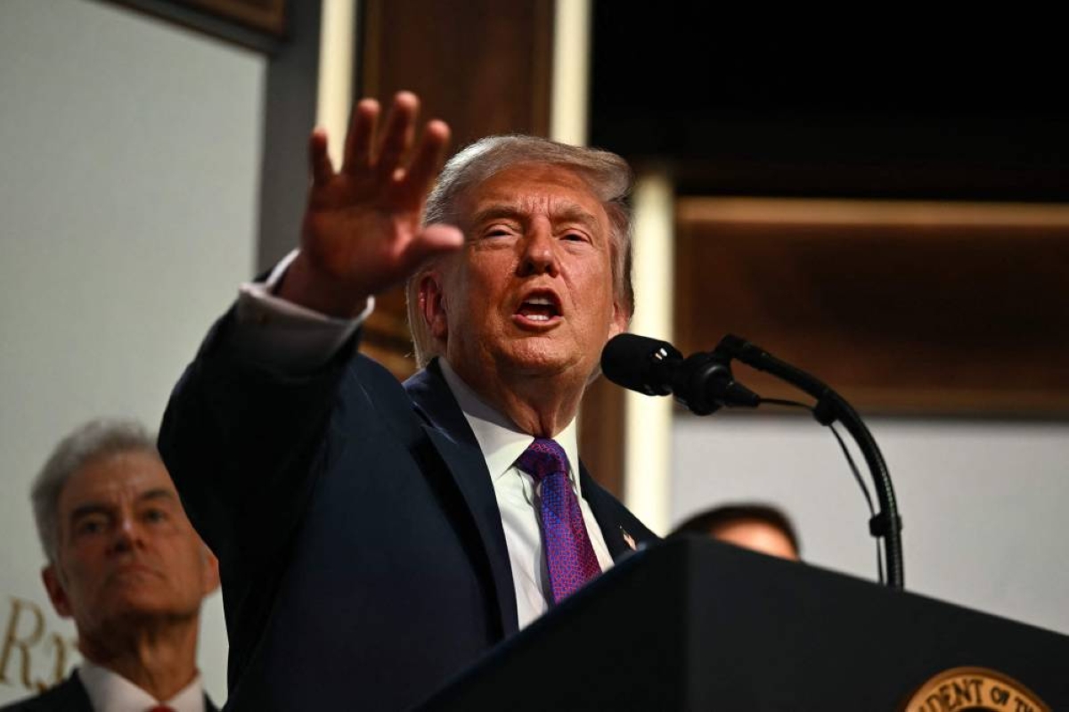 US President Donald Trump takes questions from the press during a healthcare affordability event in the South Court Auditorium of The White House in Washington, DC, yesterday. (AFP)