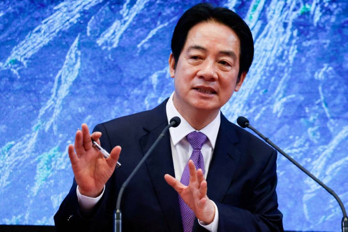 Taiwan President Lai Ching-te speaks at a news conference on the second anniversary of his taking office, at the presidential building in Taipei. (Reuters/File Picture)