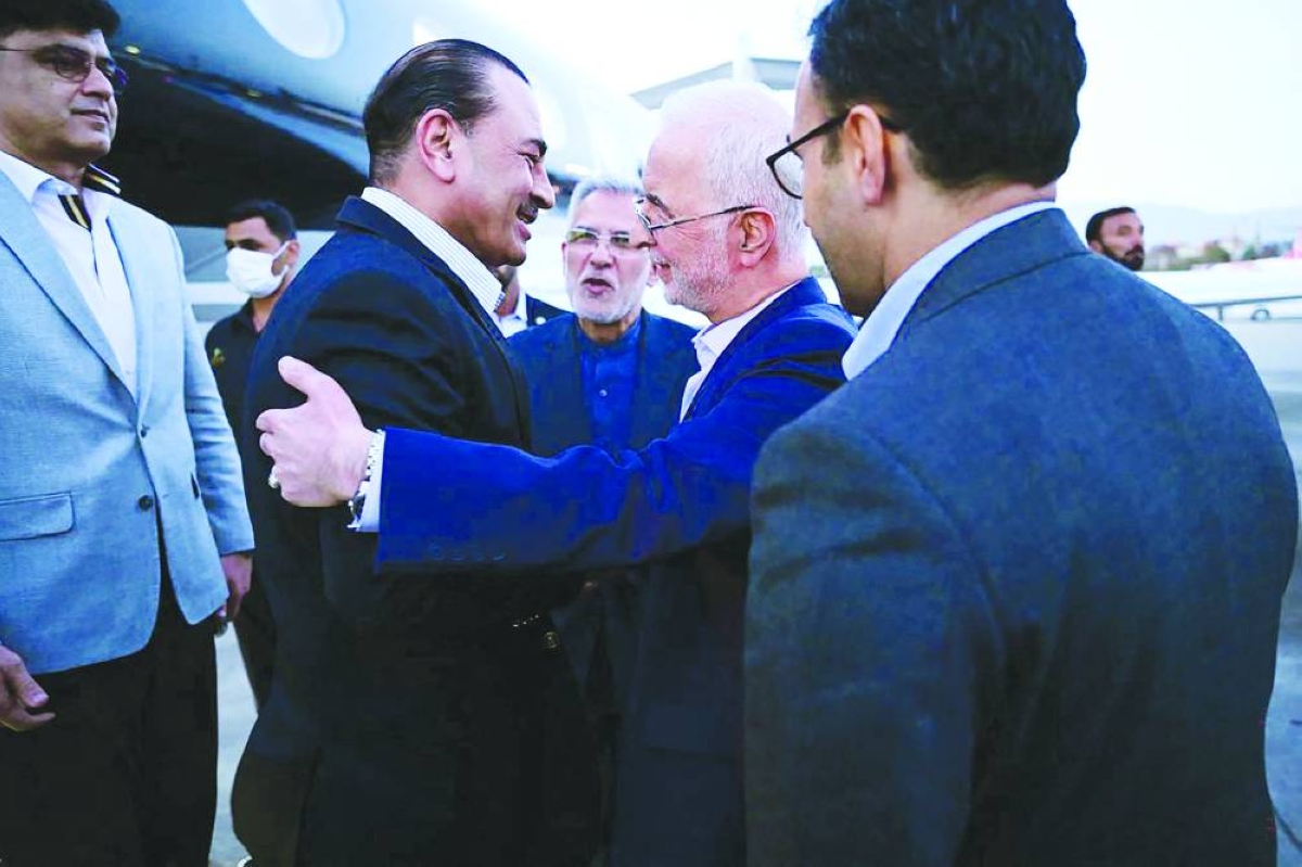 Pakistan’s Army Chief Syed Asim Munir being greeted by Iran’s Interior Minister Eskandar Momeni upon his arrival in Tehran as part of ongoing mediation efforts between Iran and the United States. AFP 